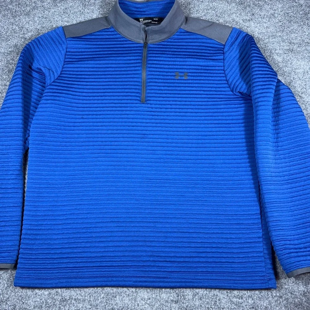 Under Armour ColdGear Mens Large Blue Ribbed Quarter Zip Pullover Jacket Loose